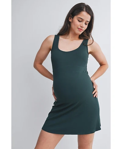 Hello Miz Maternity Ribbed Bodycon Mini Tank Dress with Built-In Shorts