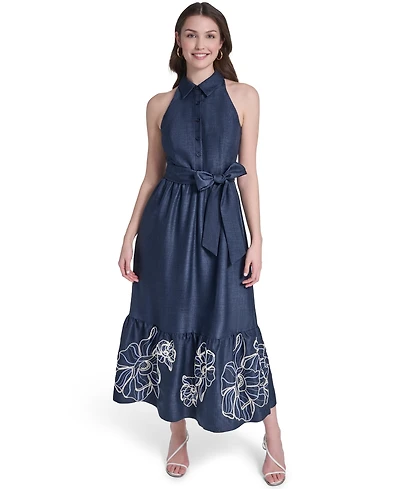 Vince Camuto Petite Embroidered Midi Shirt Dress