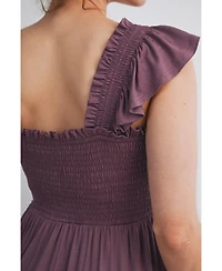 Hello Miz Maternity Empire Waist Cap Sleeve Smocked Dress with Ruffle Hem