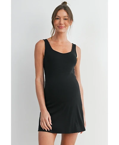 Hello Miz Maternity Ribbed Bodycon Mini Tank Dress with Built-In Shorts