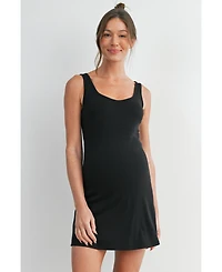 Hello Miz Maternity Ribbed Bodycon Mini Tank Dress with Built-In Shorts