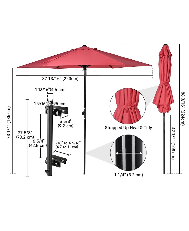 Yescom 7.5 Ft Outdoor Umbrellas with Deck Holder Scale Tilt Button for Party Event Food Ice Cream Cart Garden Parasol