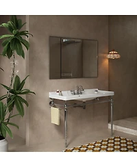 Sillysis Bathroom Console Sink with White Ceramic Vanity, Wall Mounted Basin & Gold Stainless Steel Legs, Towel Bar Included-Sillysis