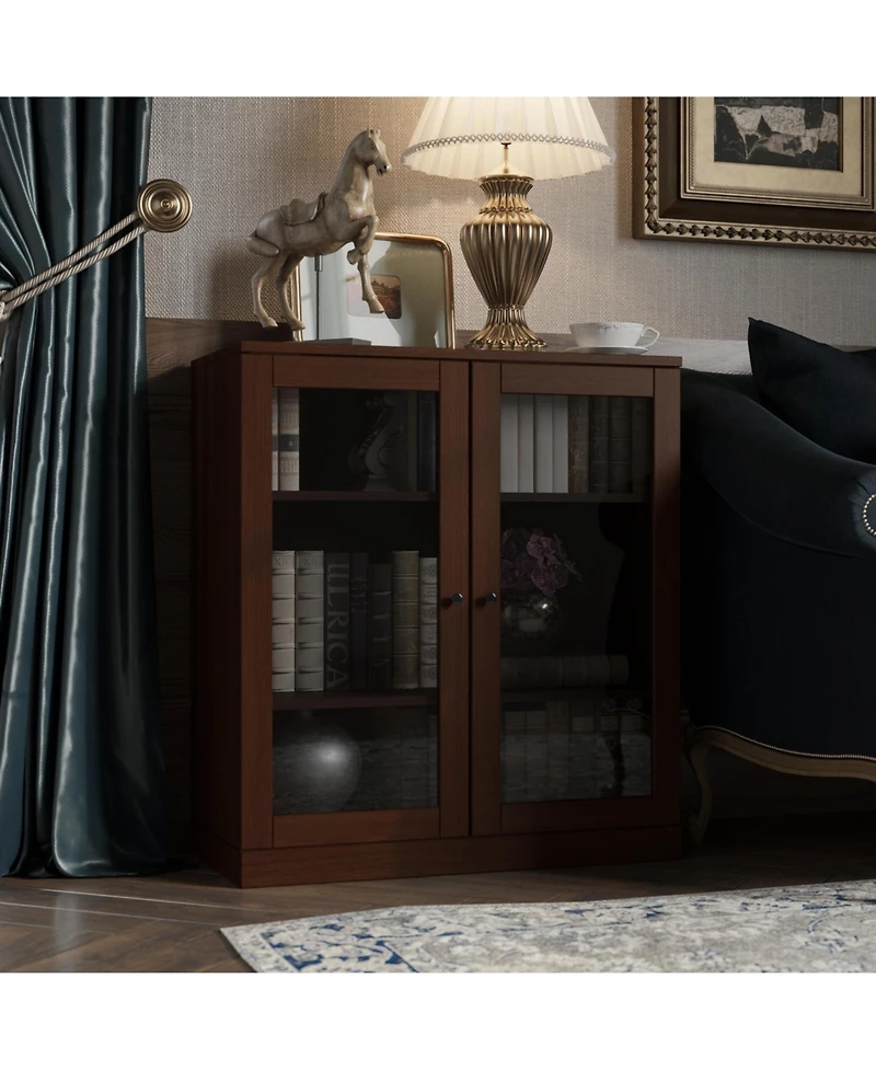 Palace Imports Premium 100% Solid European Oak Hardwood 3-Shelf Modular Bookcase with Tinted Glass Doors