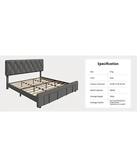 gaomon King Size Bed Frame Diamond Tufted Headboard Upholstered Platform Storage Drawer Wooden Slats Noise-Free No Box Spring