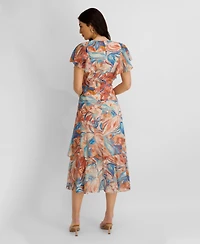 kensie Women's Printed Burnout Chiffon A-Line Dress