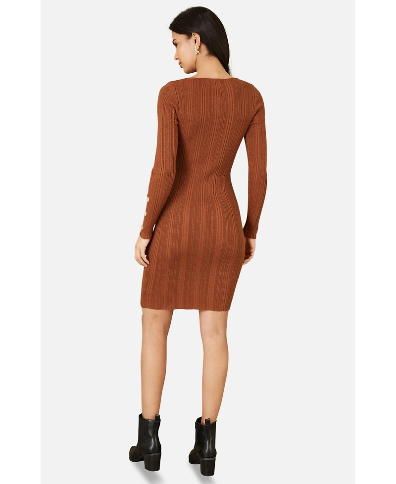 Yumi Women's Fitted Button-Detail Shimmery Midi Dress