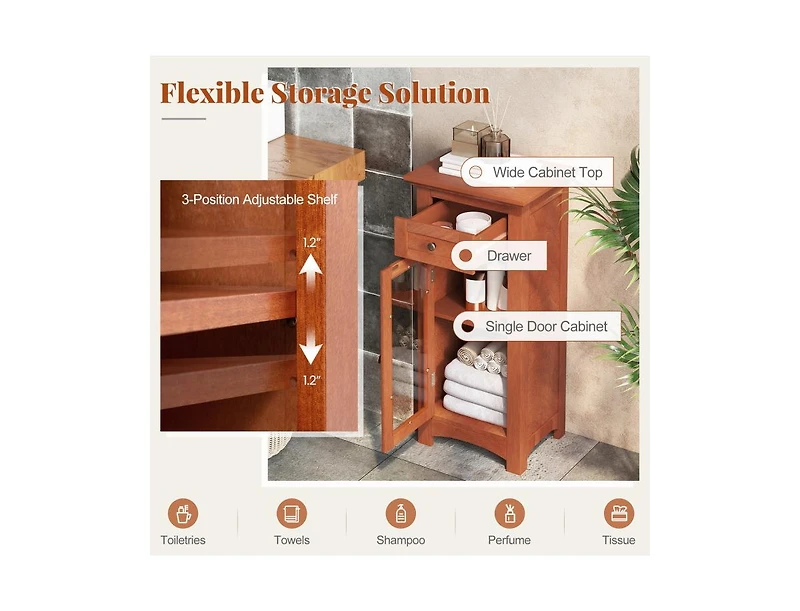 Slickblue Freestanding Bathroom Cabinet with Glass Door Storage