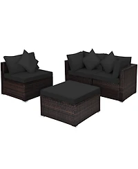 Costway 4PCS Patio Rattan Wicker Furniture Set Cushioned Sofa Ottoman Garden Deck