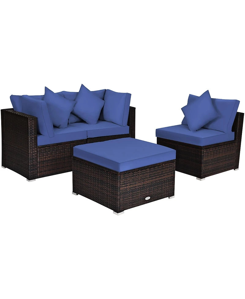 Costway 4PCS Patio Rattan Wicker Furniture Set Cushioned Sofa Ottoman Garden Deck