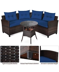 Costway 4pieces Outdoor Patio Rattan Furniture Set Cushioned Sofa Table