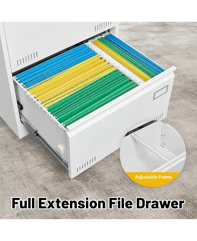 Rainsken 2 Drawer Lateral File Cabinet with Lock, Home Office Metal Filing Cabinet for Letter/Legal/A4/F4 Size (White)