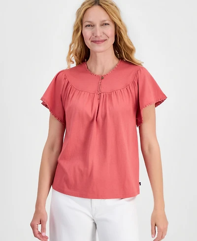 Nautica Women's Flutter-Sleeve Crewneck Tee