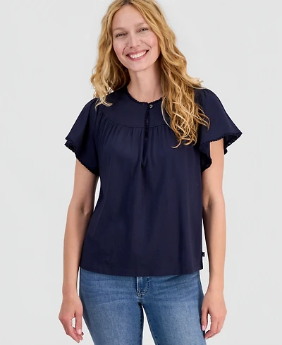 Nautica Women's Flutter-Sleeve Crewneck Tee