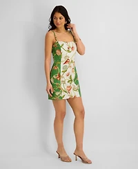 Siena Women's Printed Flax Woven Square Neck Short Dress