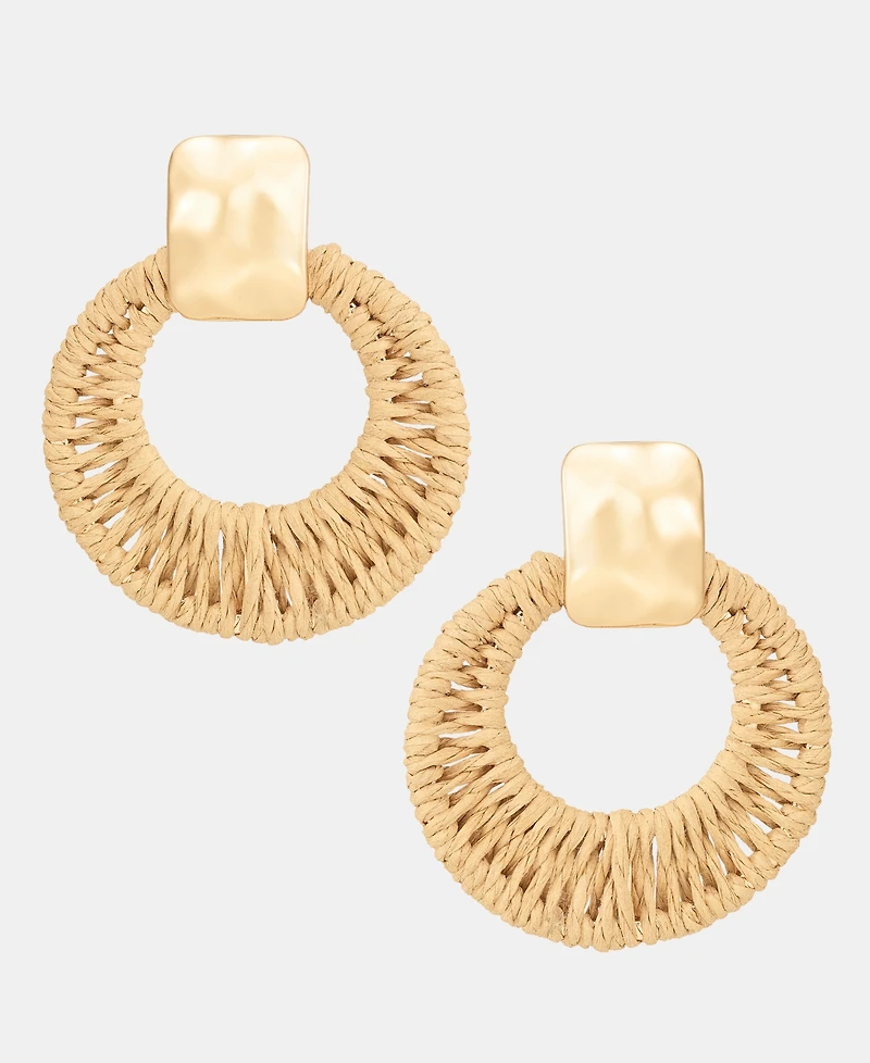 I.n.c. International Concepts Raffia-Wrapped Drop Hoop Earrings, Macy's Exclusive