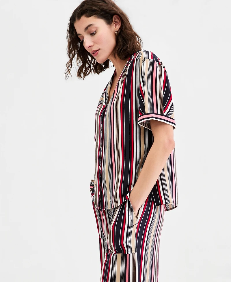 Nautica Women's Striped Puff-Sleeve Camp Shirt