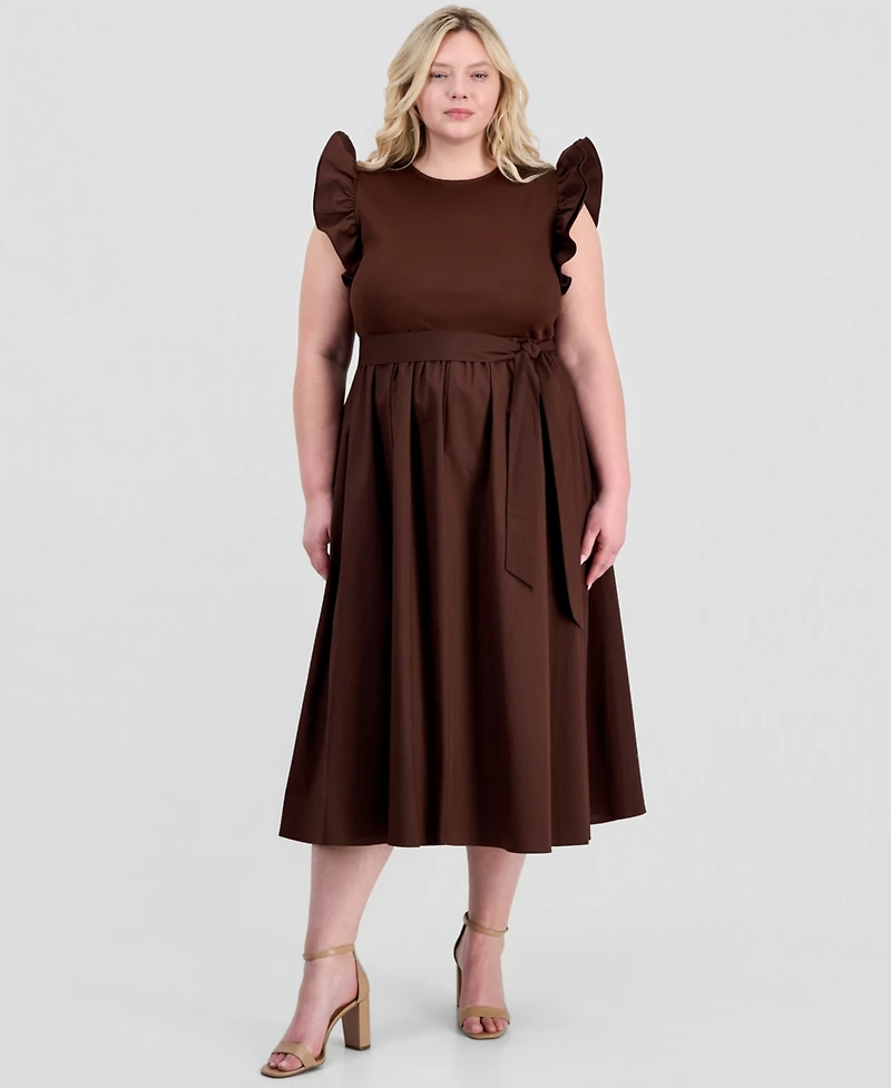 Anne Klein Plus Mixed Knit Woven Midi Dress
