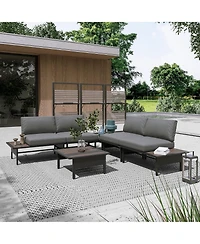 Decksplore 6 Piece Outdoor Wicker Patio Set Rattan Conversation Furniture Dining Table for Poolside