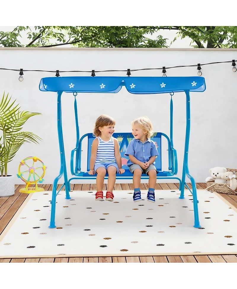 Hongge 2 Seaters Kids Patio Swing with Metal Stand and Adjustable Canopy