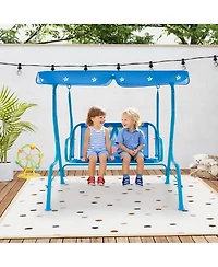 Hongge 2 Seaters Kids Patio Swing with Metal Stand and Adjustable Canopy