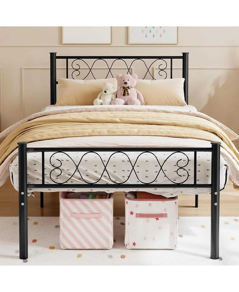 gaomon Metal Bed Frame - Headboard and Footboard with Iron Heart Design, Platform Bed for Boys and Girls, No Box Spring Needed
