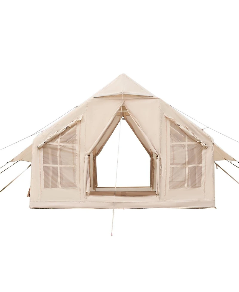 Mecale Inflatable Camping Tent, 4-6 Person, Hand Pump Included, 300D Oxford 4-Season Tent with Stove Jack, 2 Doors, 4 Mesh Windows