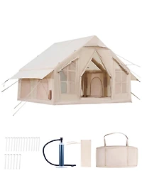 Mecale Inflatable Camping Tent, 4-6 Person, Hand Pump Included, 300D Oxford 4-Season Tent with Stove Jack, 2 Doors, 4 Mesh Windows