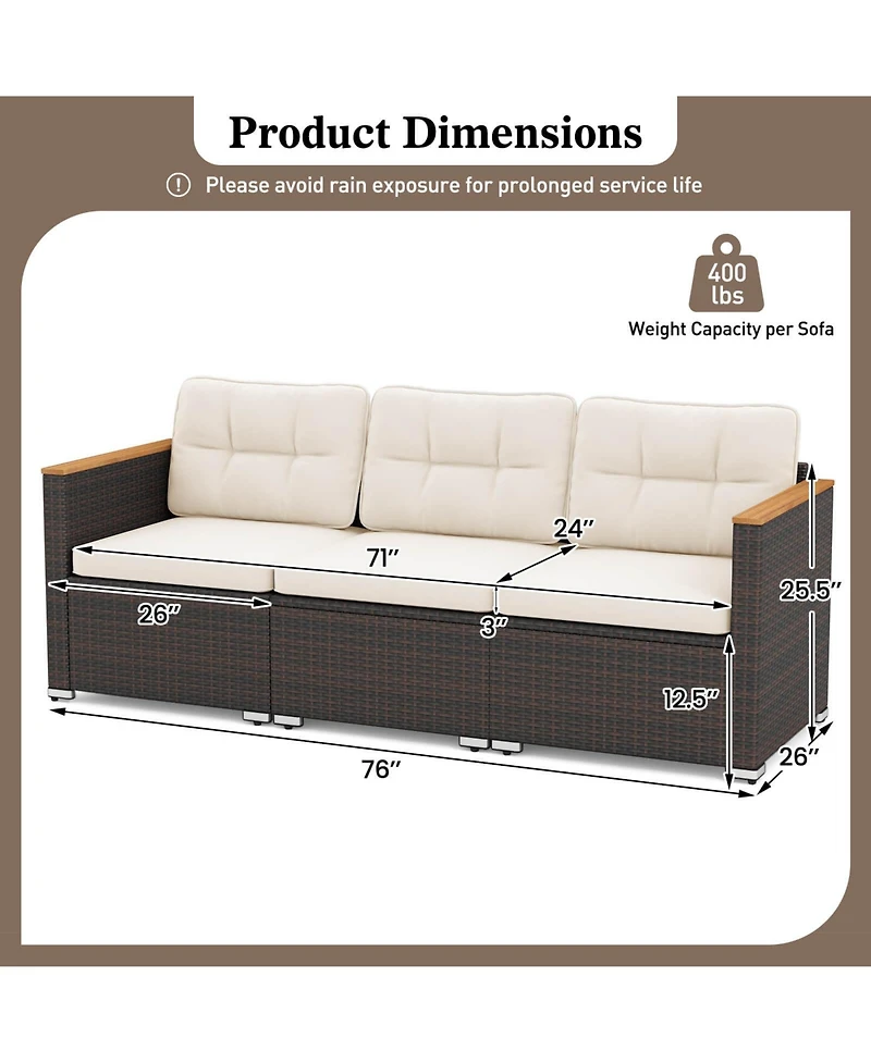 Costway 3 Seat Pe Rattan Outdoor Sofa Patio Furniture Couch