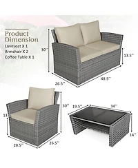 Costway 4 Pieces Patio Rattan Furniture Set with Storage Shelf Table
