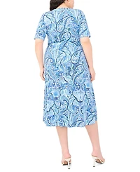 Msk Plus Printed V-Neck Short-Sleeve Midi Dress