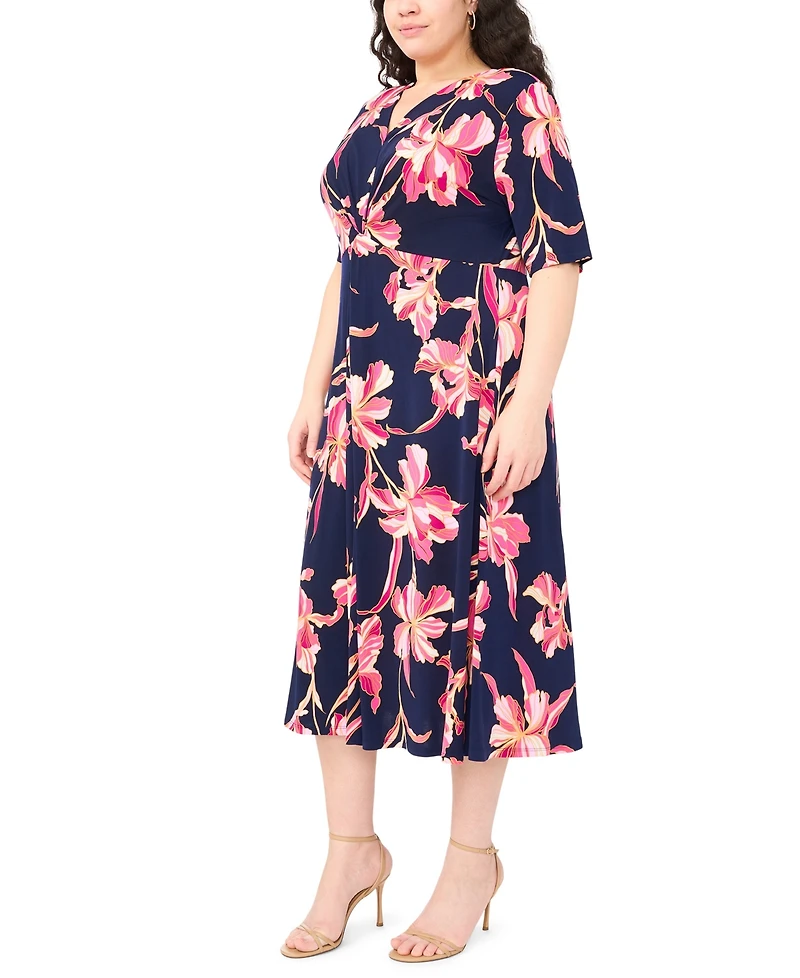 Msk Plus Printed V-Neck Midi Dress