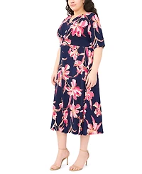 Msk Plus Printed V-Neck Midi Dress