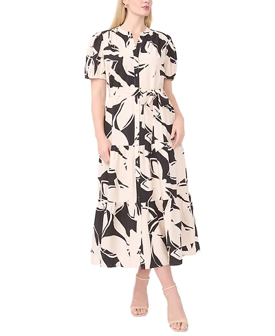 Msk Plus Center-Front Button V-Neck Maxi Shirt Dress