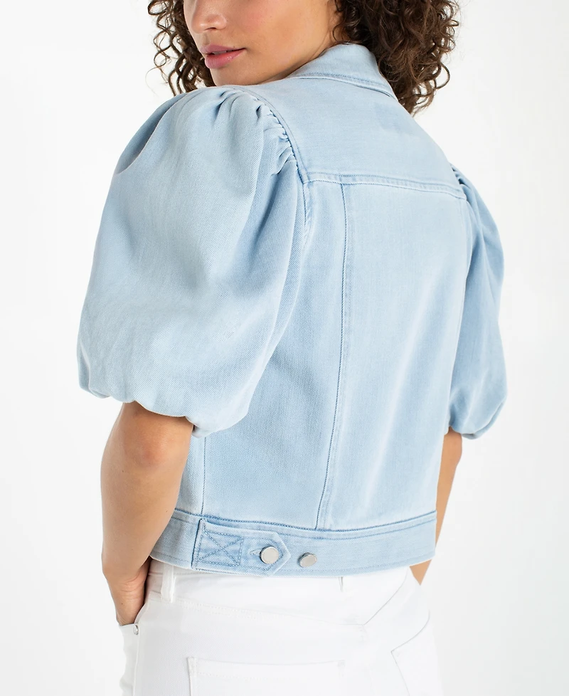 Liverpool Los Angeles Petite Puff-Sleeve Cropped Trucker Jacket