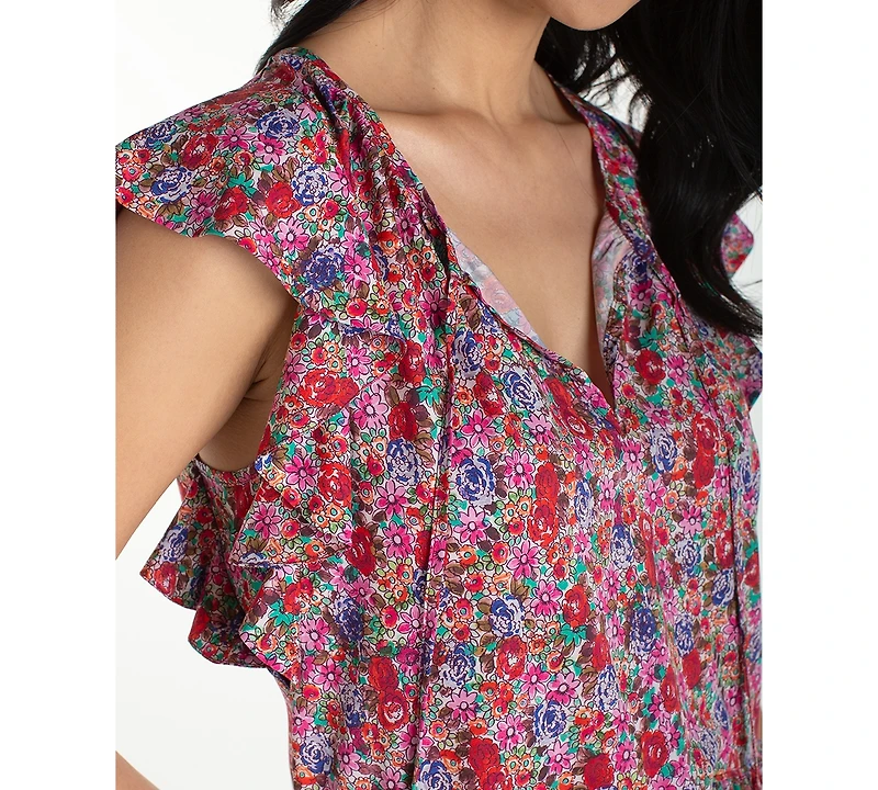 Liverpool Los Angeles Petite Flutter-Sleeve Peplum Woven Top