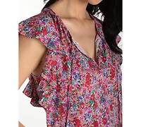 Liverpool Los Angeles Petite Flutter-Sleeve Peplum Woven Top