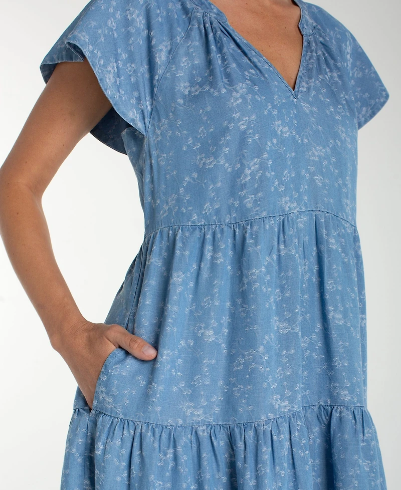 Liverpool Los Angeles Petite Tiered Flutter-Sleeve Dress