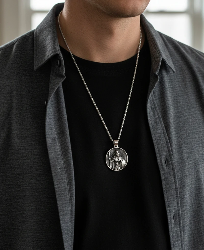 Rhona Sutton Men's Stainless Steel Spartan Pendant Necklace