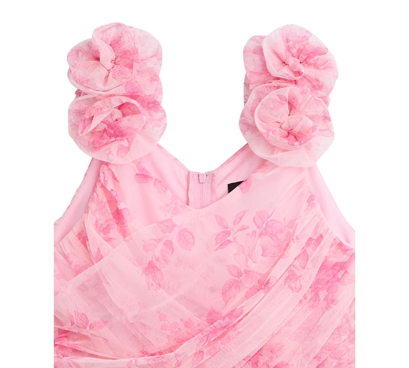 Bcx Girls' 7-16 Sleeveless Printed Mesh Wrap Dress