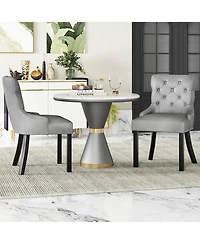 Gymax Upholstered Dining Chairs Set of 2 w/ Rubber Wood Legs Padded Seat Nailhead Trim Beige