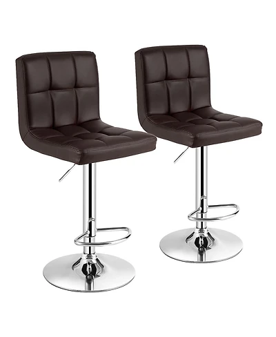 Set of 2 Bar Stools Pu Leather Adjustable Barstool Swivel