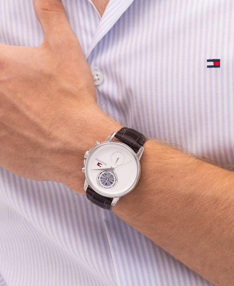 Tommy Hilfiger Men's Multifunction Brown Leather Bracelet Watch, 40mm