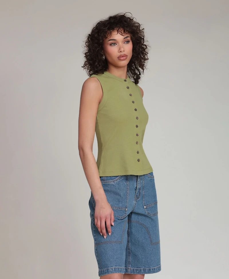Avec Les Filles Women's Button-Front Tank Top