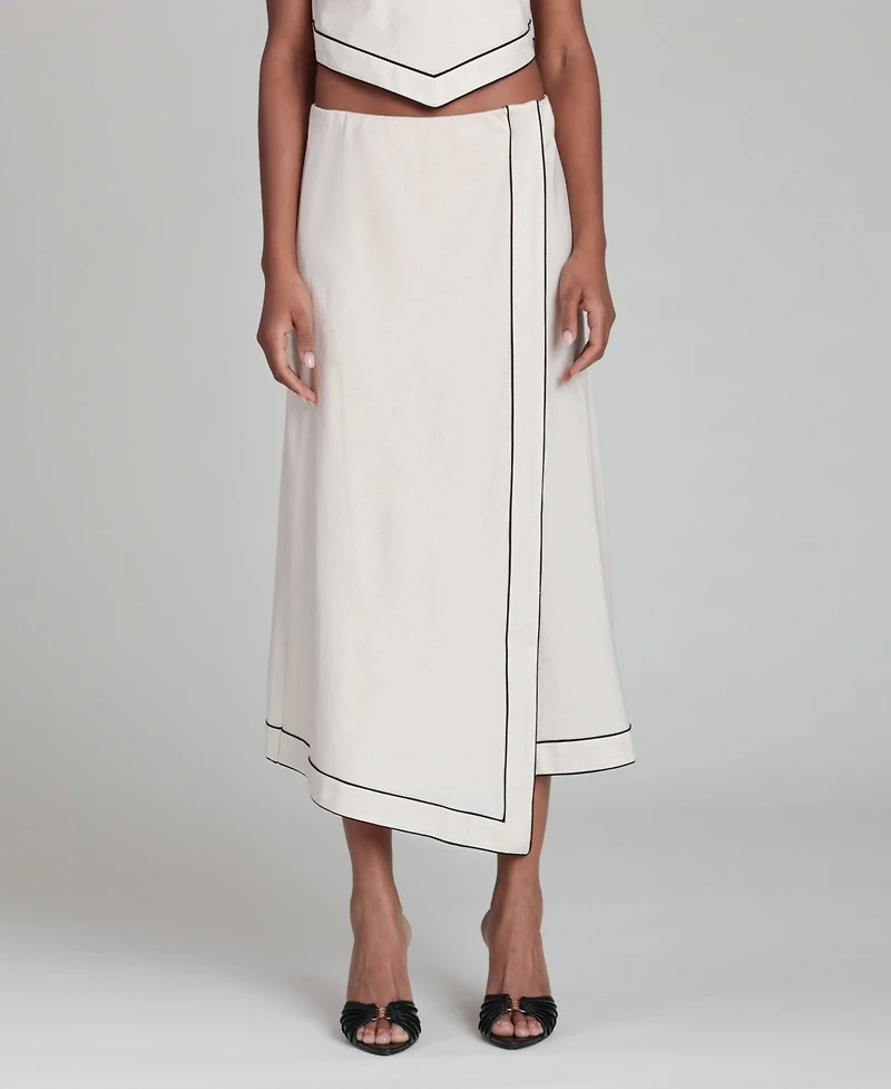 Avec Les Filles Women's Asymmetric Faux Wrap Midi Skirt