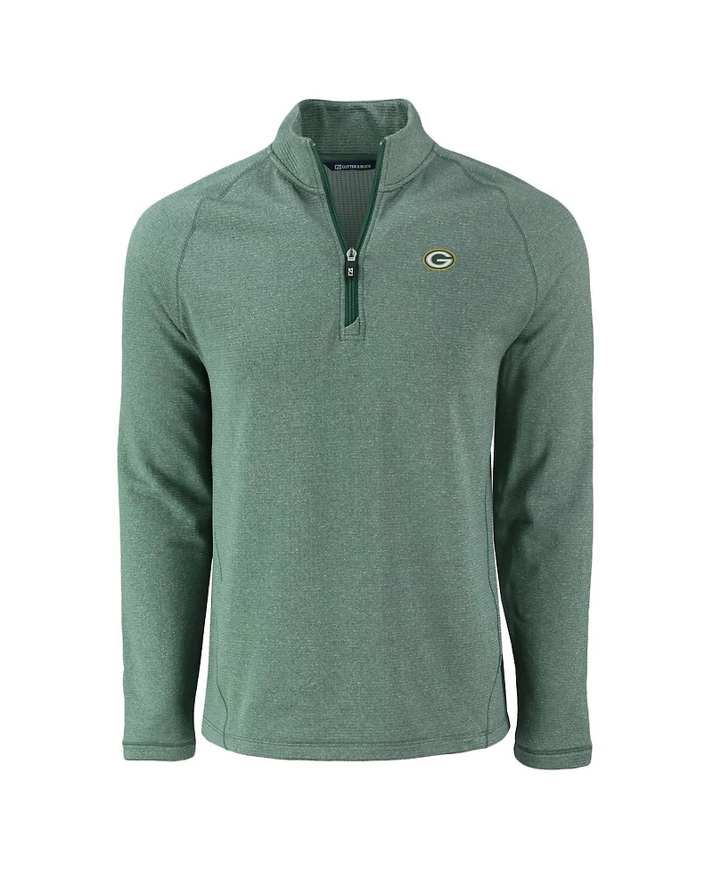 Cutter & Buck Men's Heather Green Bay Packers Peshastin Eco Fleece Tri-Blend Raglan Quarter-Zip Jacket