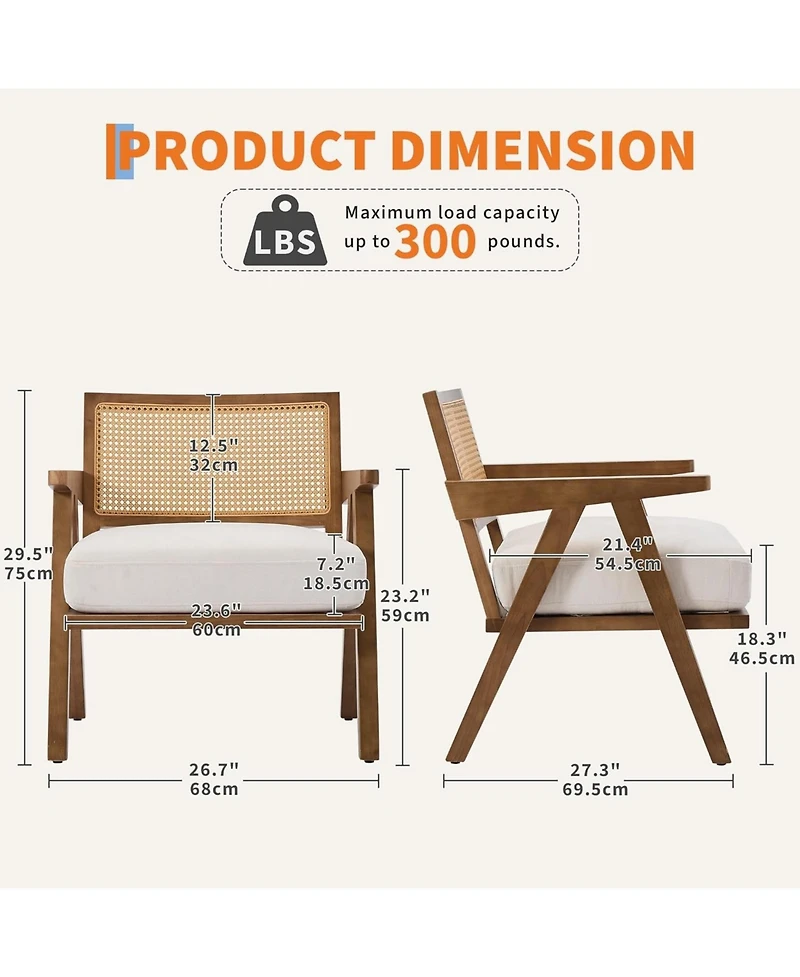 gaomon Mid-Century Farmhouse Accent Chair Set of 2 with Rattan Back