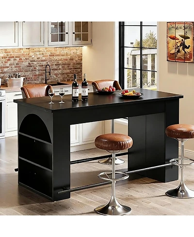 Tribesigns 63-Inch Bar Table with Metal Footrest, Industrial Kitchen Pub Table with 3-Tier Storage Legs on Both Sides