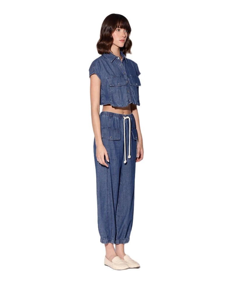 Walter Baker Women's Bryce Cropped Cargo-Pocket Chambray Top