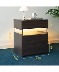 Rainsken Led Nightstands with 3 Storage Drawers, Modern Bedside Tables with Acrylic Board Led Lights